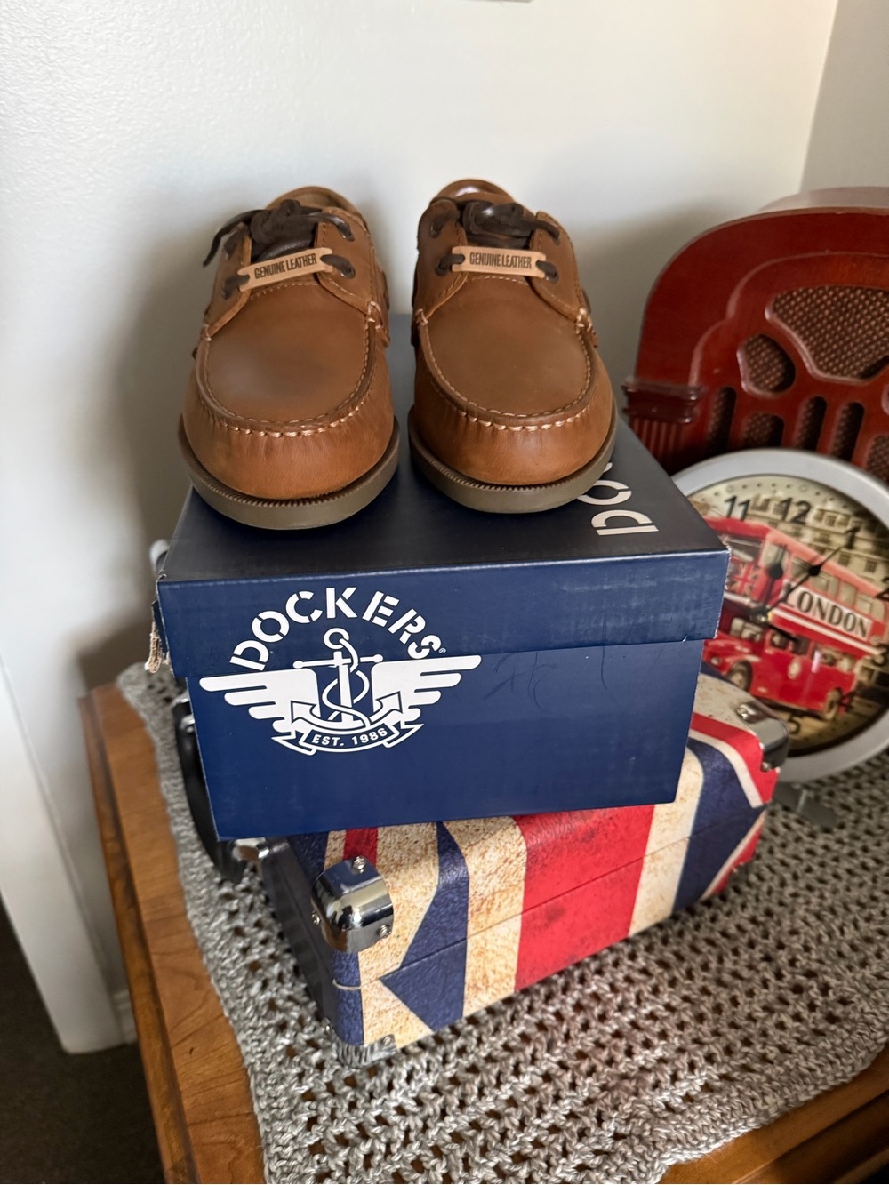 Dockers Men's Tan Leather Boat Shoes with Lace Detail